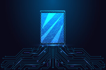 Futuristic Digital tablet screen Over Circuit Board. High Tech Interface UI Vector Illustration