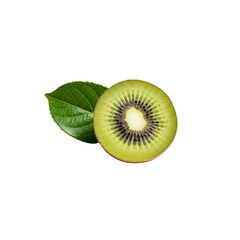 Cut kiwi fruit and leaf on Transparent Background