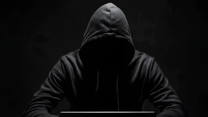 A hooded figure sits in the dark, intensely working on a laptop, evoking a sense of mystery and cybersecurity threats. - Powered by Adobe