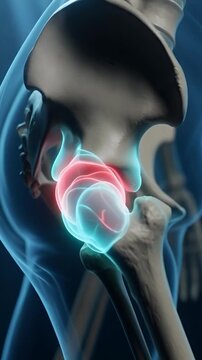 3D medical animation of hip joint mobility and pressure