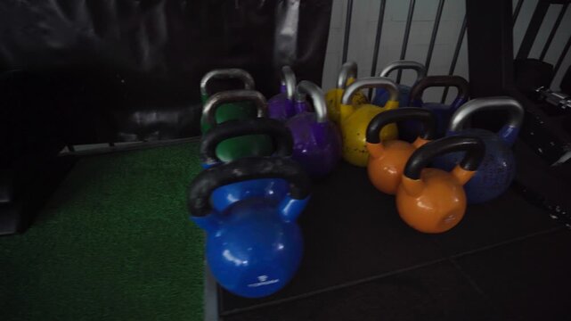 Close up of a 12kg kettlebell in gym.