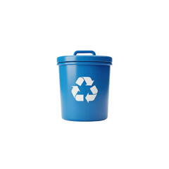Blue recycling bin with recycle symbol