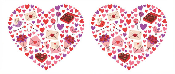 Valentine love illustration nubes design cute background with hearts birds chocolates and letters creating charming romantic atmosphere in colorful style Valentine Cute heart illustration
