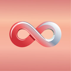 A shiny, red and white gradient infinity symbol on a soft, peach-colored background, perfect for Valentine's Day or love-themed designs.