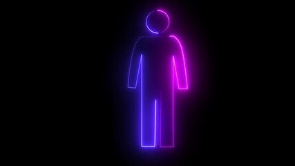 Blue and pink color Neon glowing man icon animation in black background. Abstract neon shine man icon animation. A group of people icon, Animated icon on transparent background, alpha channel included