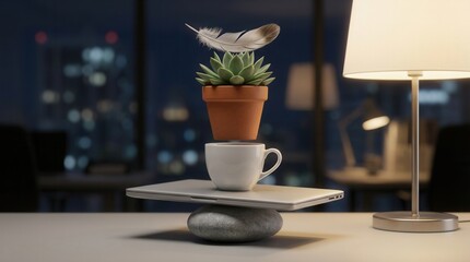 Surreal Gravity Defying Office Objects Balance Art