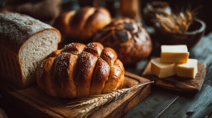A Warm Palette of Artisanal Breads, Rustic Charm, and Culinary Elegance Still Life