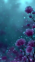 Fototapeta premium Dreamy pale pink flowers on blue background