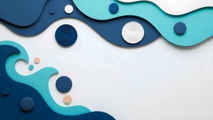 Abstract Blue Wave Shapes and Circles Modern Background Design.