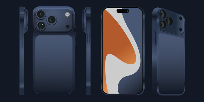 Phone 17  , latest  pro vector ui ux presentation mockup, 3d side perspective , front, back view, original design, app business presentation user interface frame. mist royal blue .