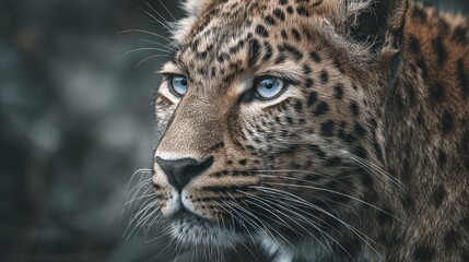 Obraz premium Mesmerizing Amur Leopard Portrait with piercing azure eyes, wildlife beauty