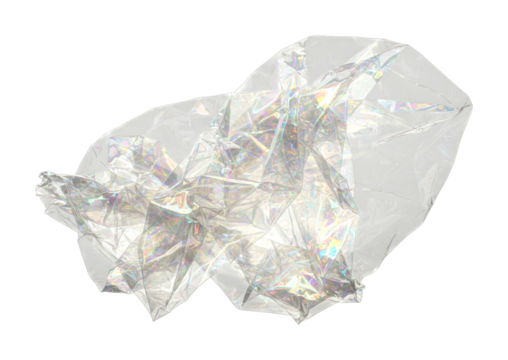 Crumpled iridescent film material with a shiny holographic texture reflecting vibrant spectrum colors, creating an abstract and dynamic visual effect. - Powered by Adobe