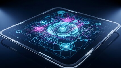 Futuristic Digital Interface Displaying Complex Circuitry and Futuristic Technology Concepts