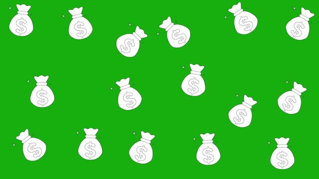 Seamless pattern of money bags or sacks with dollar sign on bright green background. Great for wealth, finance, investment, and business concepts.