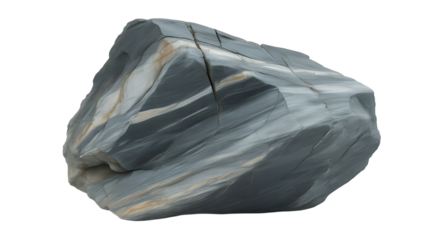 Gray rock with white quartz veins showcasing geological formations and textures for earth science education and natural stone design inspiration on transparent background