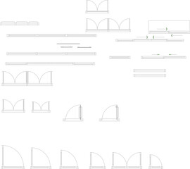 Vector set of sliding and hinged door plan symbols with opening directions, shown in thin line CAD style for architectural floor plans. © Riki