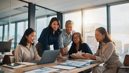 diverse business people collaborating in modern office meeting