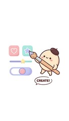 Abstract Cute Character Interacting with App Icons on White Background