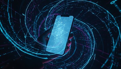 Abstract Digital Swirl and Data Flow on Vertical Smartphone