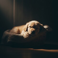 Cute Puppy Dog Sleeping Soundly in a Cozy Bed