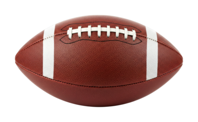 American football, with its distinctive brown leather texture and white laces, is a symbol of competitive sports and athletic prowess.