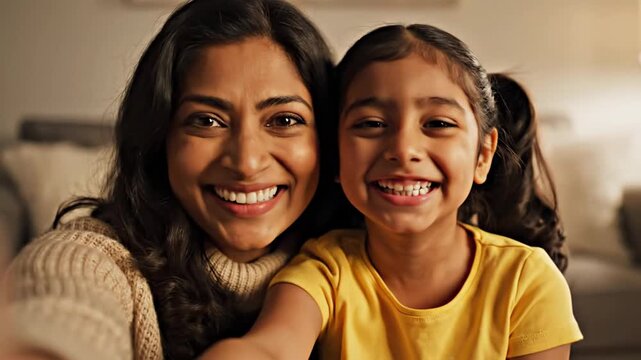 Happy Indian Mother and Daughter Share Joyful Moments Together at Home.