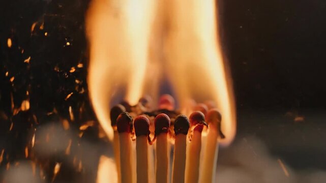 Burning Matches with Flames and Sparks.