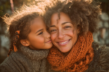 Little daughter hugging her mother.