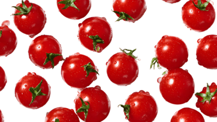 Fresh tomatoes, perfect for adding a burst of flavor to any dish, are shown close-up, revealing their vibrant color and texture.  isolated on a transparent background