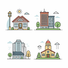Fototapeta premium Illustration of Various Buildings and Structures.