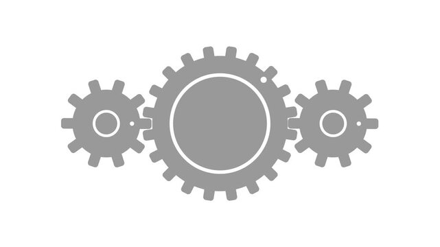 Rotating gears flat animation. Grey color rotating gears on white background. 4K looping rotating gears flat animation.