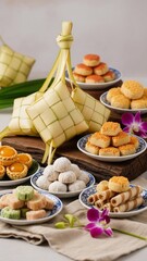 Delicious Assortment of Raya Cookies and Ketupat, Perfect for Festive Celebrations