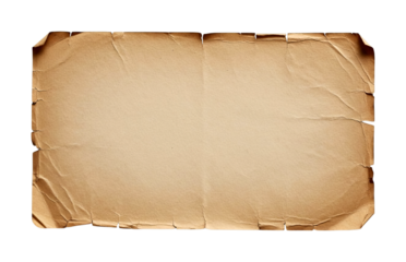 Old vintage paper sheet with rough torn edges and a crumpled texture displays a blank surface, perfect for historical or grunge designs.