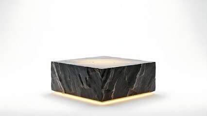 Modern Black Marble Pedestal with Golden Light Illumination.