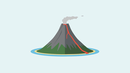 Simplified volcanic island eruption illustration with flowing magma and smoke plume over ocean waters a dynamic natural phenomenon rendered in