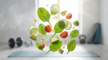 Fresh Green Vegetable Salad Ingredients fitness background