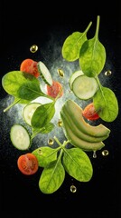 Fresh Green Vegetable Salad Ingredients Levitation Concept