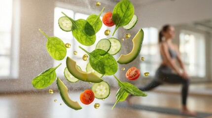 Fresh Green Vegetable Salad Ingredients fitness background