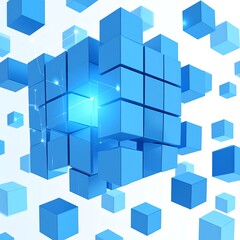 Fototapeta premium Abstract rendering of interconnected blue cubes, with a central glowing structure