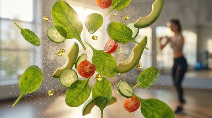 Fresh Green Vegetable Salad Ingredients fitness background