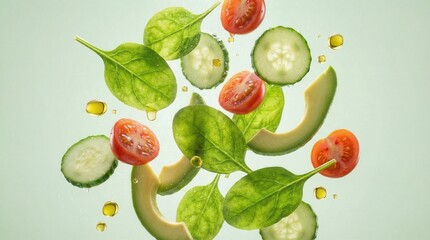 Fresh Green Vegetable Salad Ingredients Levitation Concept