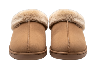 Pair of comfortable tan slippers featuring a plush faux fur lining, providing cozy warmth and ultimate relaxation for chilly days at home.