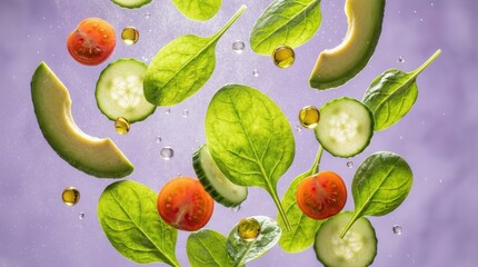 Fresh Green Vegetable Salad Ingredients Levitation Concept