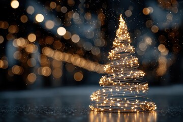 Sparkling Christmas Tree with Bokeh Lights and Winter Atmosphere