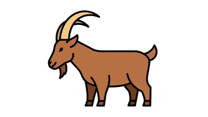 Fototapeta premium Stylized brown goat illustration with large curved horns and a beard on a white background