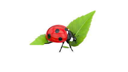 Ladybug on a green leaf, 3D render