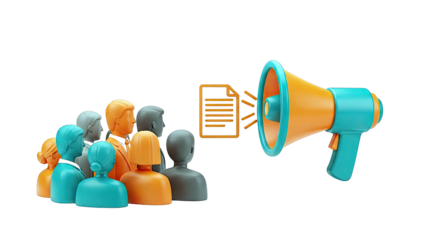 Megaphone Announcement to a Crowd with Document Icon