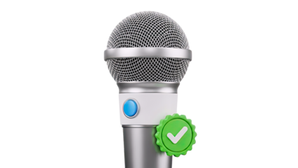 Microphone with a green checkmark badge