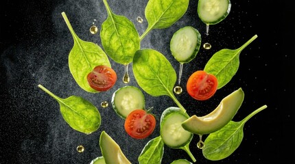 Fresh Green Vegetable Salad Ingredients Levitation Concept