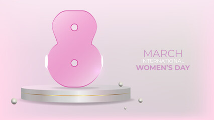 March 8 International Womens Day Celebrate holiday. Symbol of equality strength and femininity. For marketing banner social media and campaign. Vector illustration.